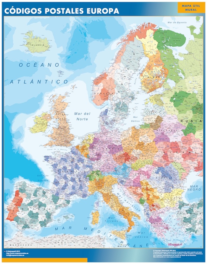 Mapa Europa códigos postais de parede