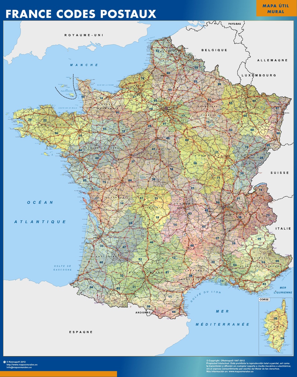 Mapa Europa códigos postais de parede