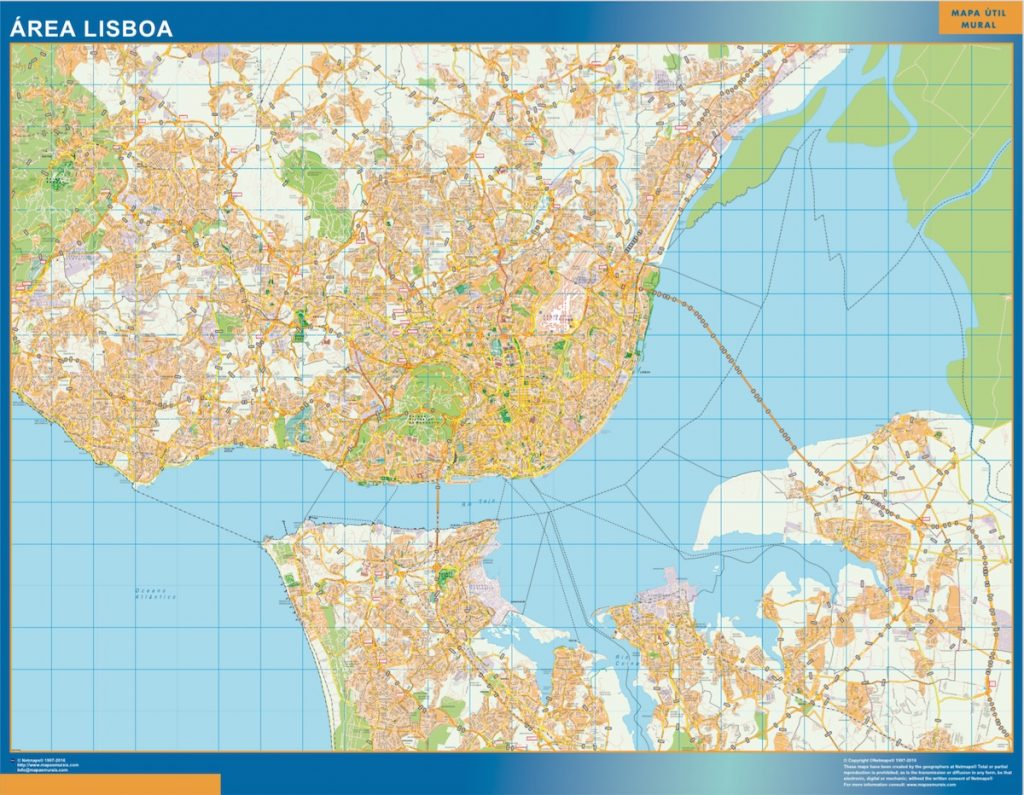 Mapa Lisboa área urbana de parede